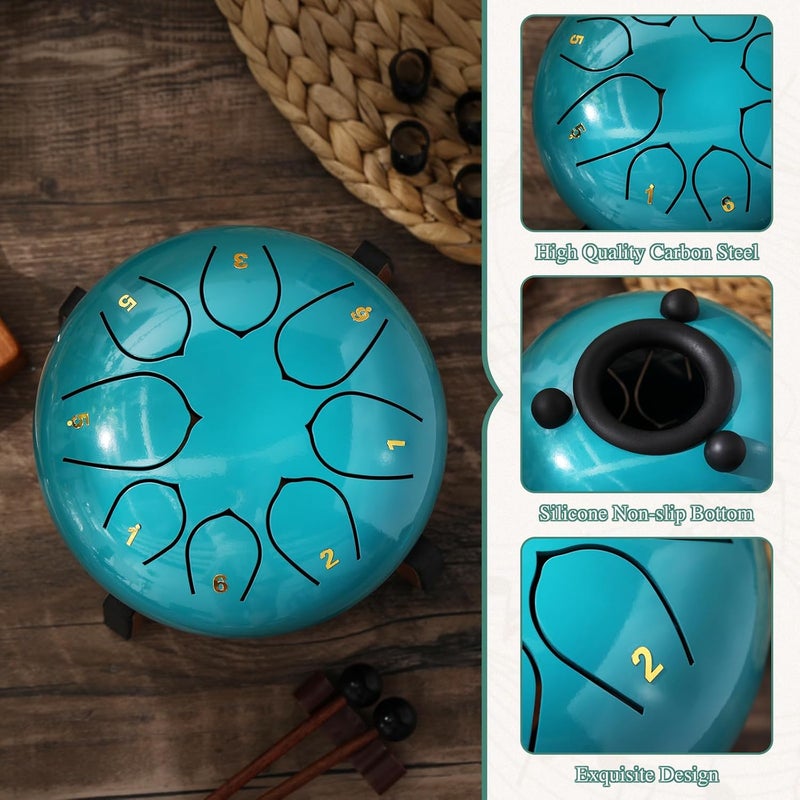 Resholder Rain Drum for Outside Garden Thumb Piano Kalimba Musical Instruments Set 8 Notes 6 Inches Steel Tongue Drum 17 Keys Finger Piano for Adult Beginners Gift for Christmas(Moss Blue) - Image 5
